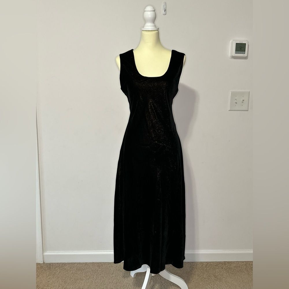 White House Black Market Velvet Glitter Maxi Dress Size 16 Brown Scoop Neck